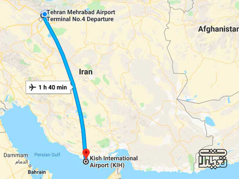 مدت زمان پرواز تهران به کیش